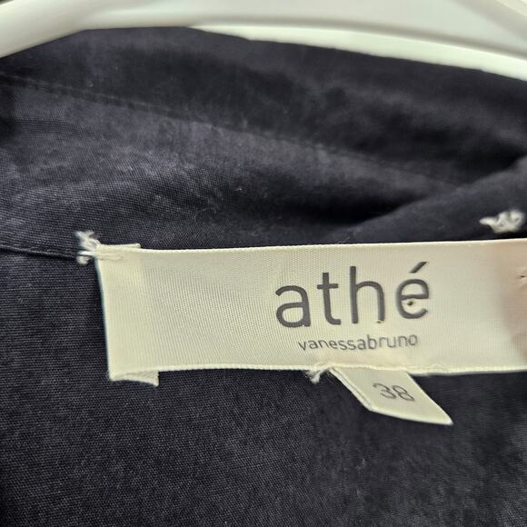 Athe Vanessa Bruno Dress Black Button Down Short Sleeve Collared Mini Size 4-6 - Picture 2 of 6